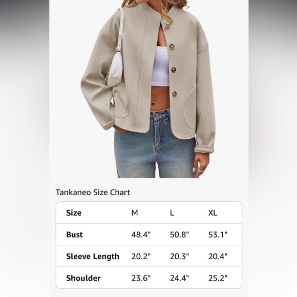 NWOT Short Pea Coats Oversized Casual Bomber Jackets with Pockets medium - Picture 5 of 6